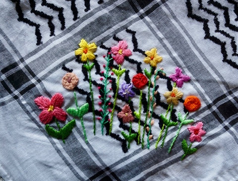 Hand embroidered Wild Flowers Keffiyeh