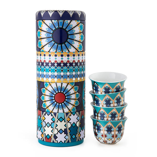 Tin box with 4 porcelain cups - Sursock Vitrail