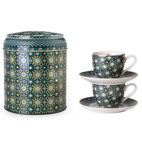 Tin Box With 2 Coffee Cups & Saucer Andalusia