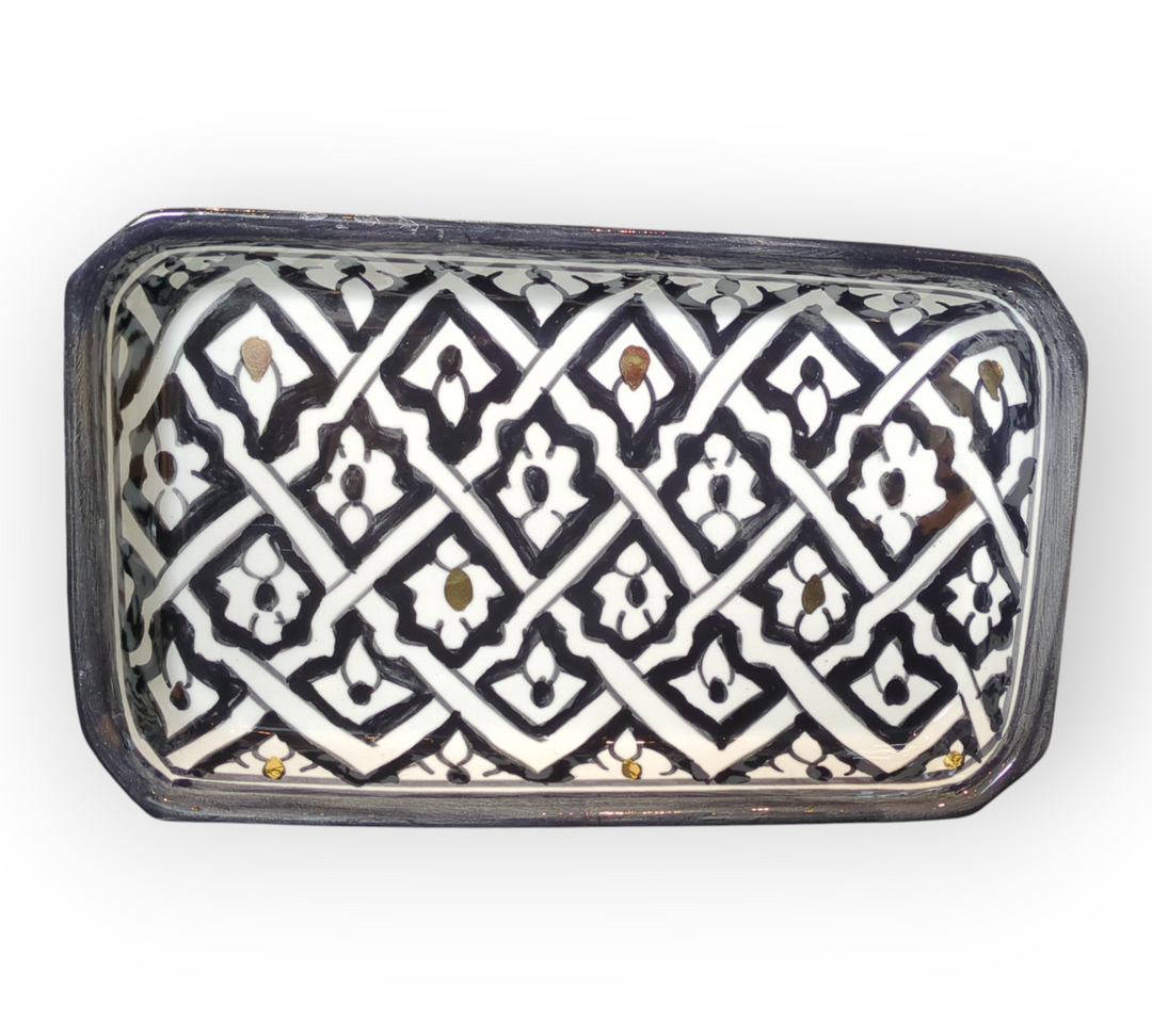 Ceramic Moroccan Serving Tray - Black and White