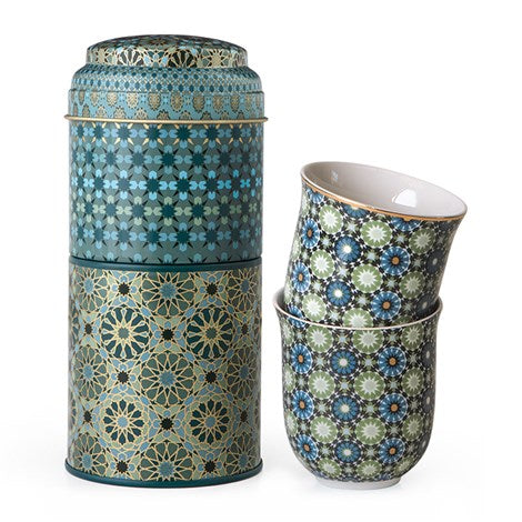 Tin box with 2 porcelain coffee cups - Andalusia