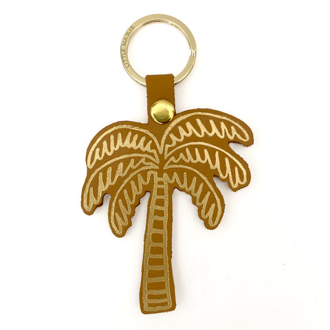 Palm Tree Camel Leather Key Fob