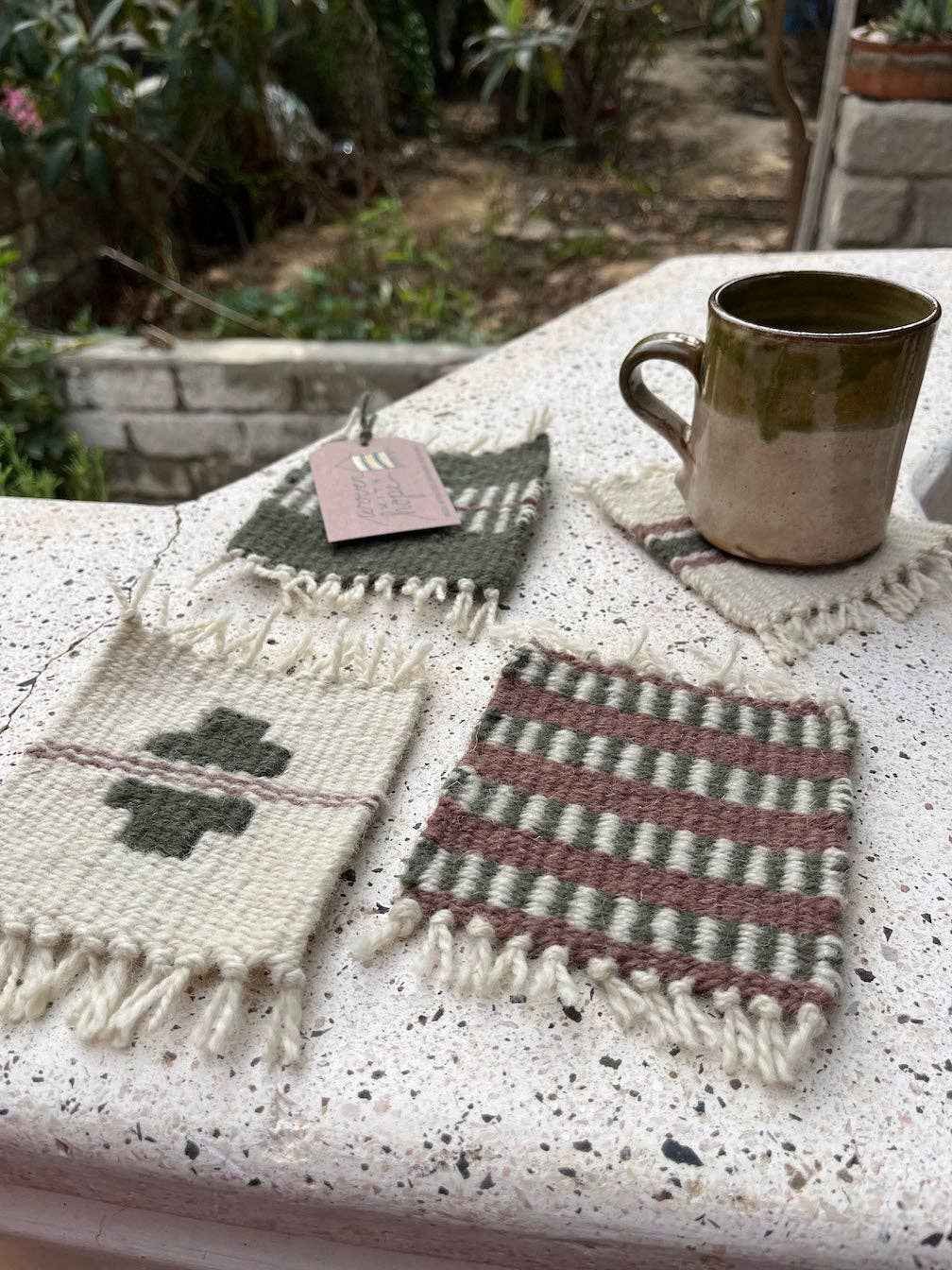 Woven Coaster Set-Sage and Dusty Rose