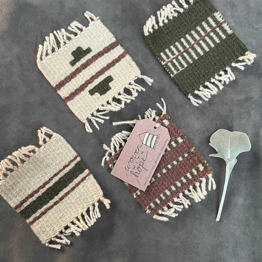 Woven Coaster Set-Sage and Dusty Rose