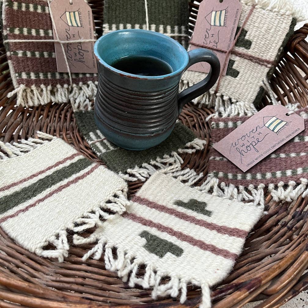 Woven Coaster Set-Sage and Dusty Rose