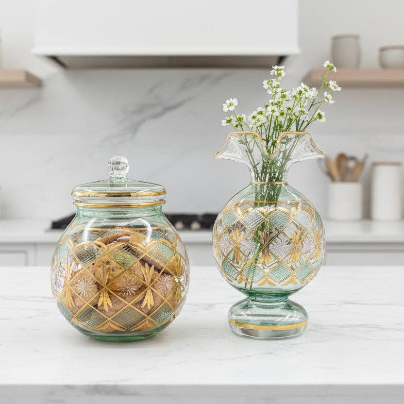 Blown Glass Jar - Starburst Green