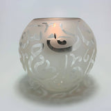 Blown Glass Candle Holder - Calligraphy in White