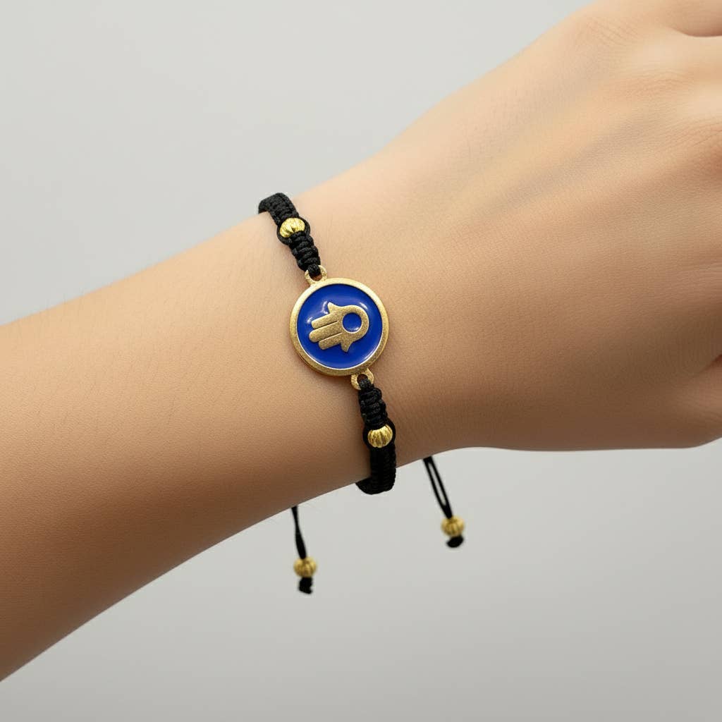 Handmade Bracelet with Brass Medallion - Hamsa