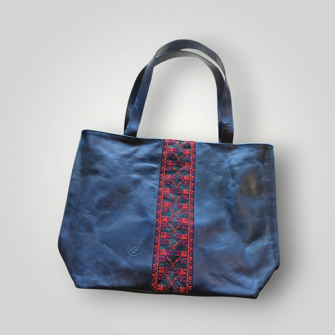 Large Leather Tote with Tatreez
