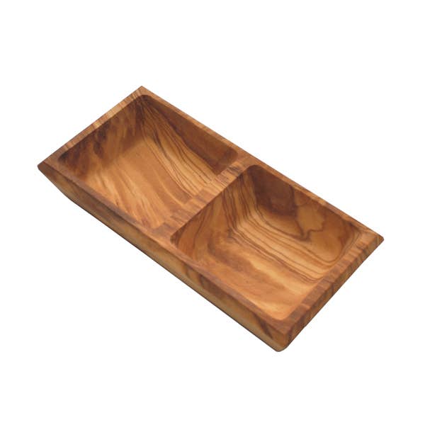 Olive Wood Double Dipping Bowl - Square - 6.5”
