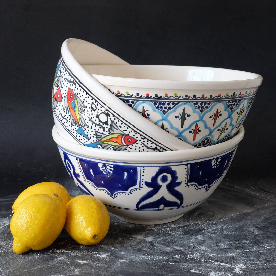 12" Hand Painted Rosette Large Deep Bowl