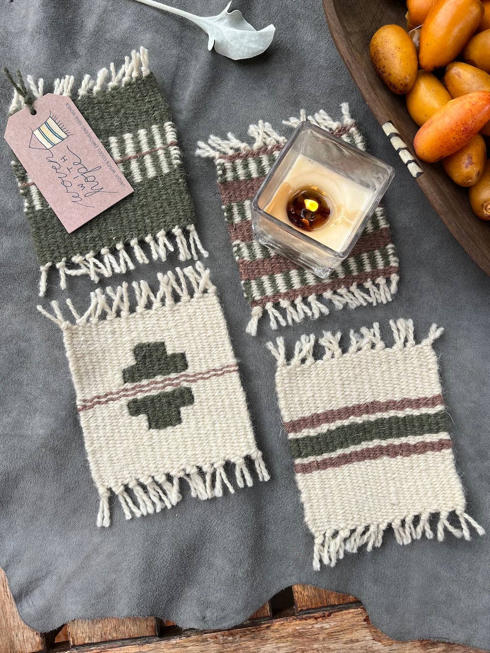 Woven Coaster Set-Sage and Dusty Rose