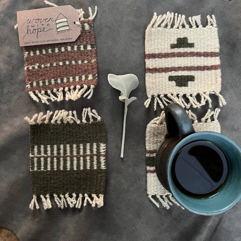 Woven Coaster Set-Sage and Dusty Rose