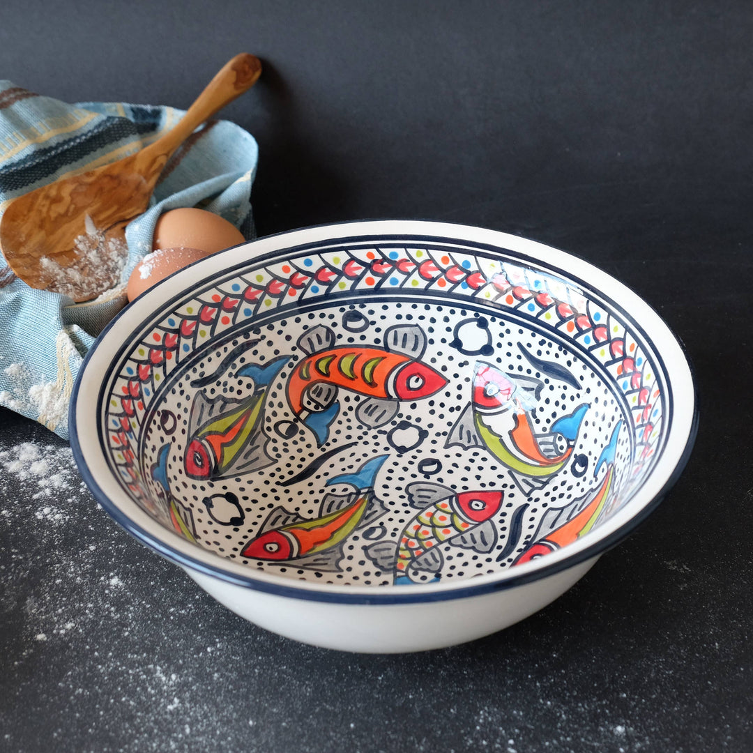 10" Hand Painted Rainbow Fish Medium Deep Bowl