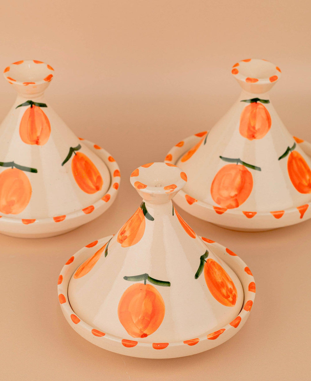 Ceramic Tagine, Hand-Painted Orange Motif
