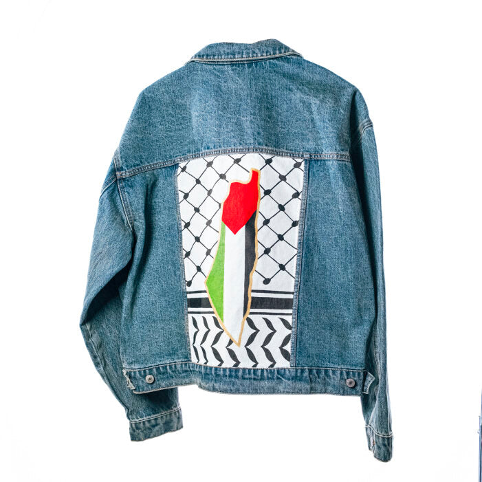 Custom Keffiyeh Hand Painted Denim Jacket