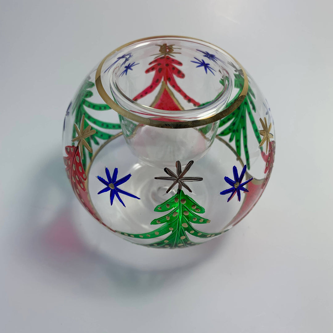 Blown Glass Candle Holder - Christmas Trees