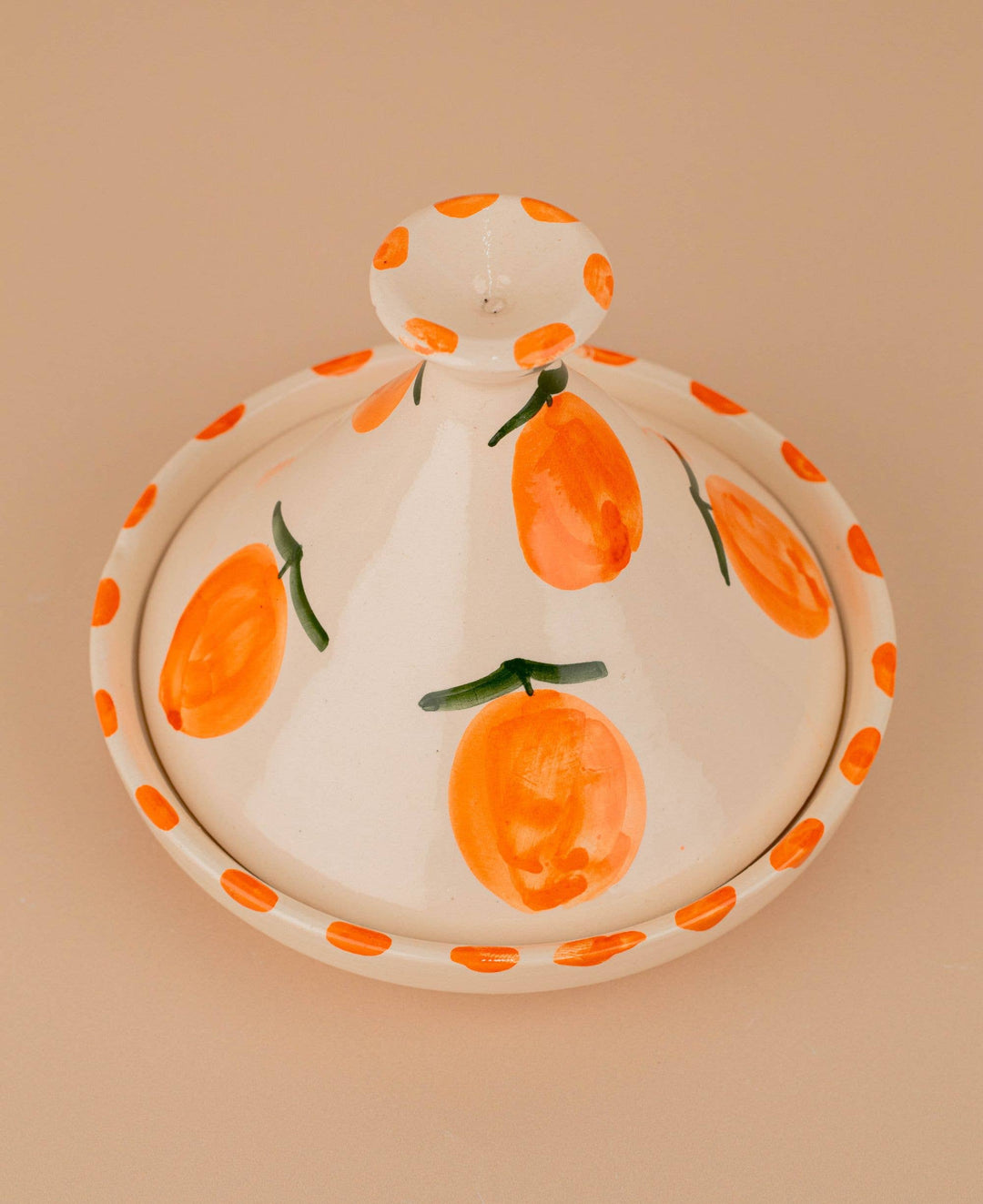 Ceramic Tagine, Hand-Painted Orange Motif