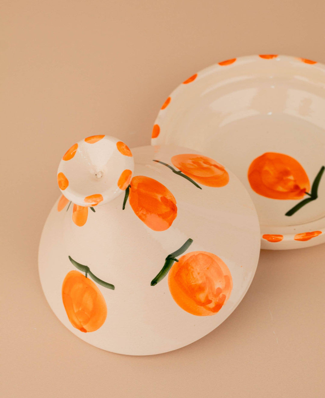 Ceramic Tagine, Hand-Painted Orange Motif