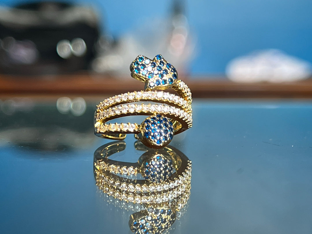 Gold Plated Hamsa Ring with CZ
