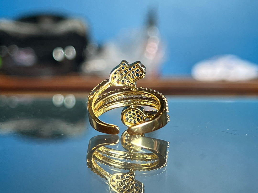 Gold Plated Hamsa Ring with CZ