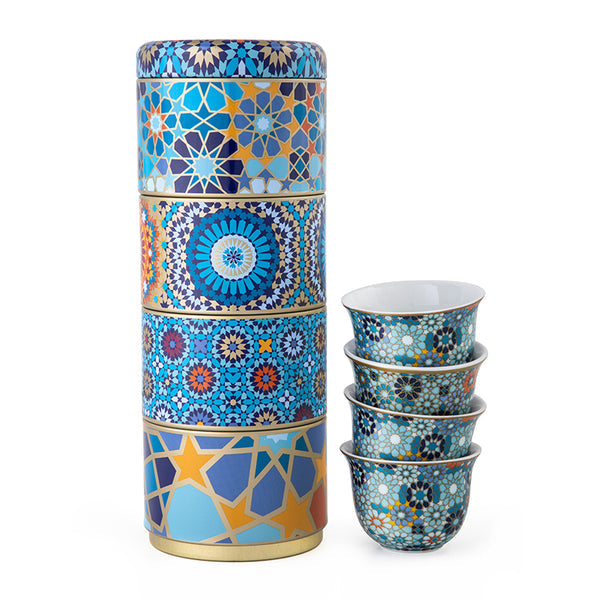 Tin box with 4 cups - Moucharabieh Blue