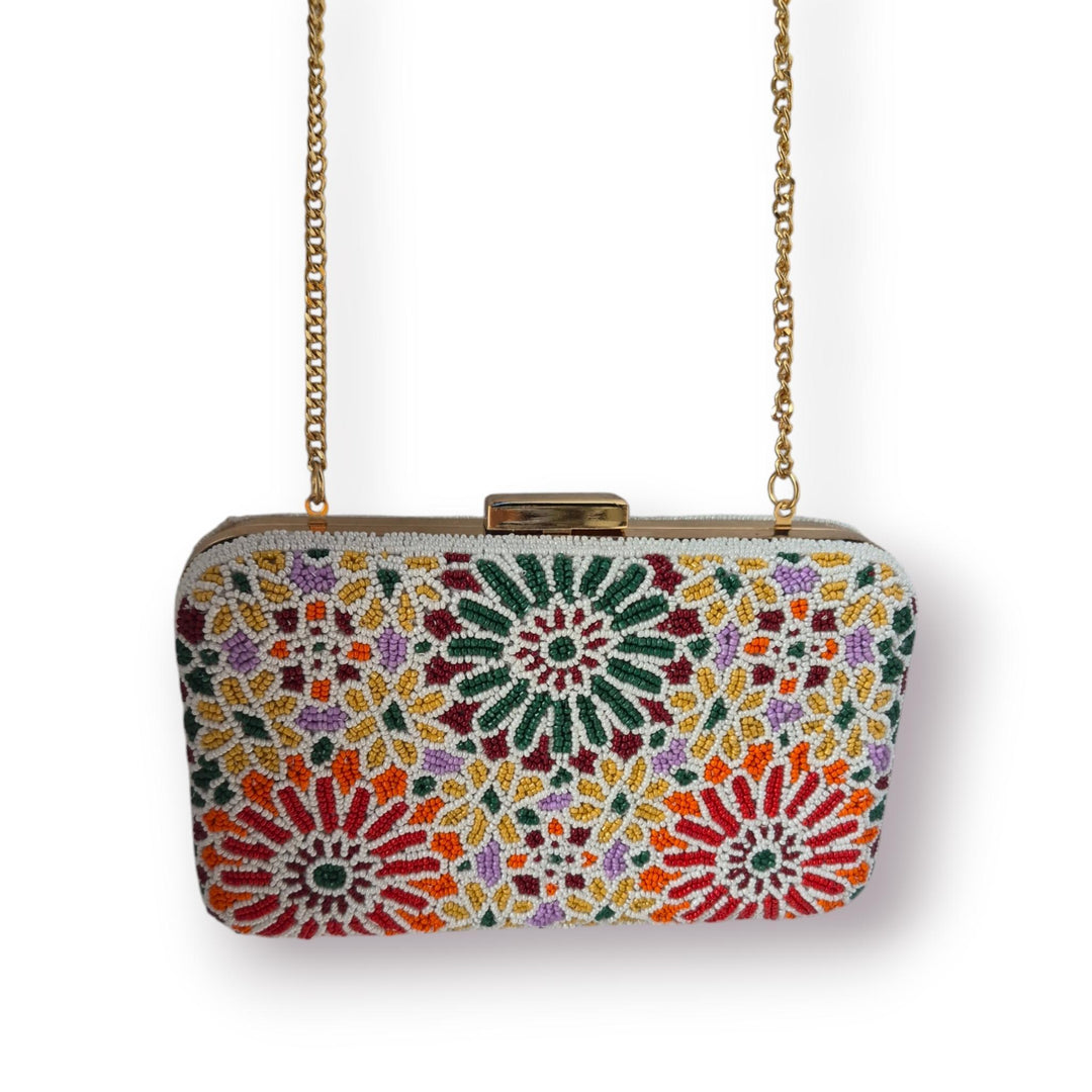 Beaded Mosaic Hard Box Clutch