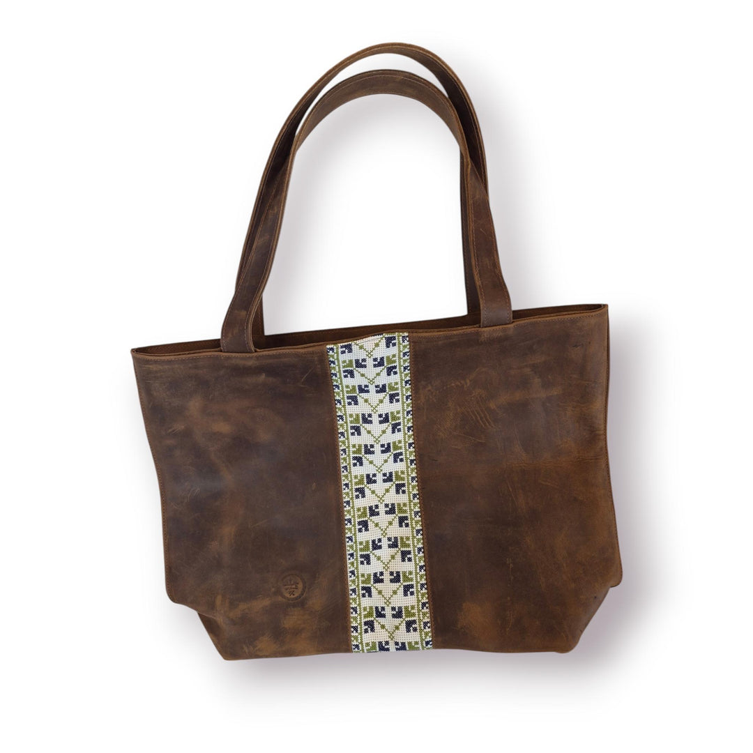 Large Leather Tote with Tatreez