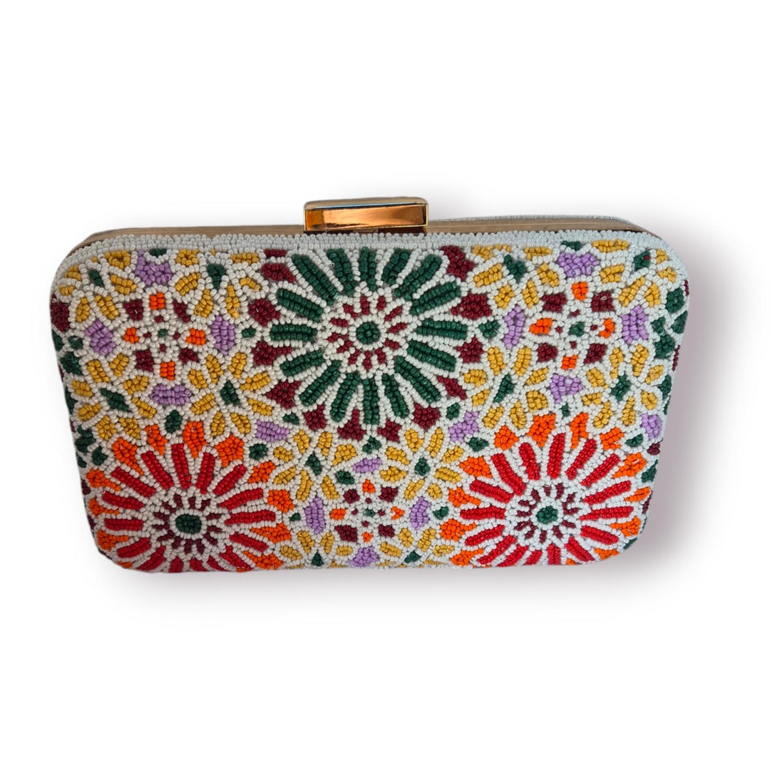 Beaded Mosaic Hard Box Clutch