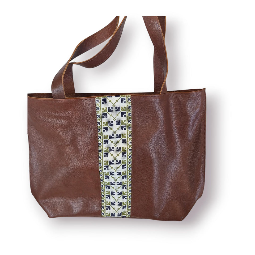 Large Leather Tote with Tatreez