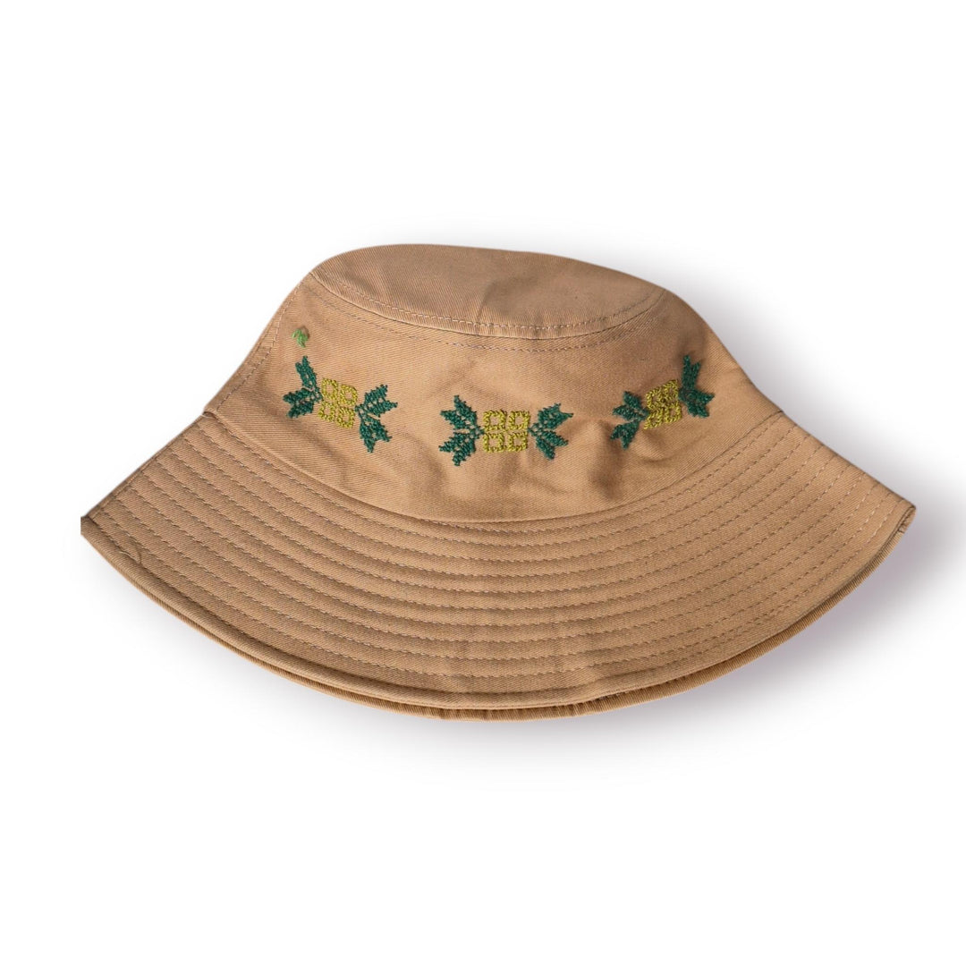 Khaki Bucket Hats with green tatreez