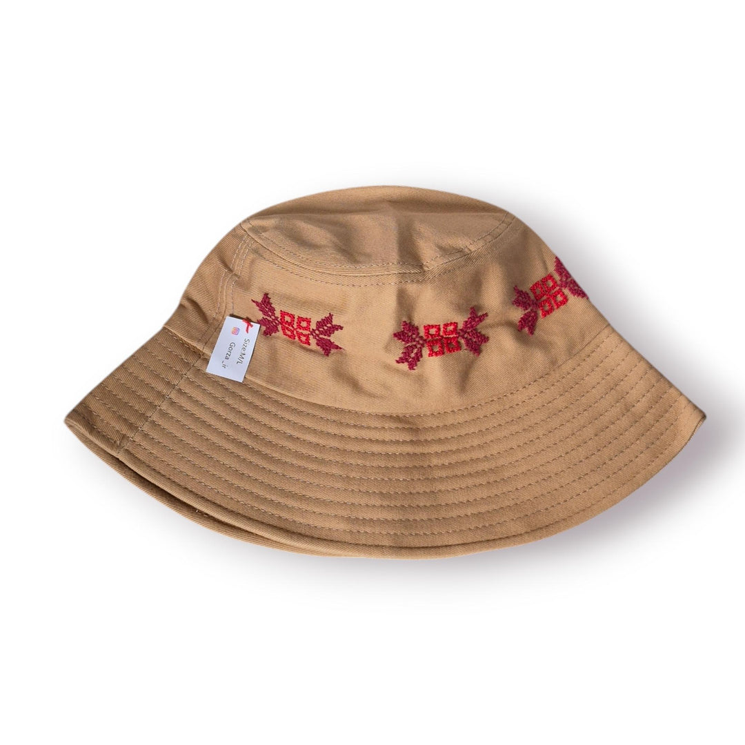 Khaki Bucket Hats with Red Tatreez Embroidery