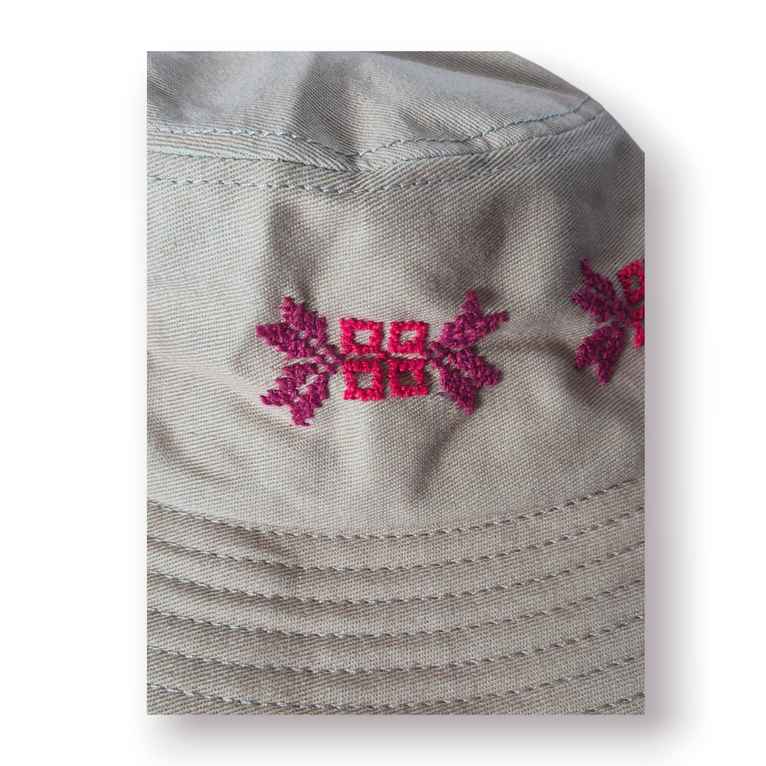 Khaki Bucket Hats with Red Tatreez Embroidery
