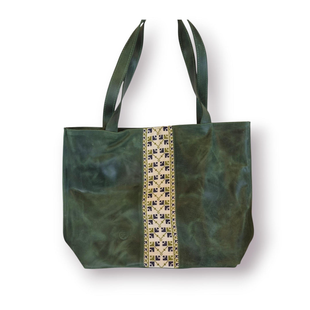 Large Leather Tote with Tatreez