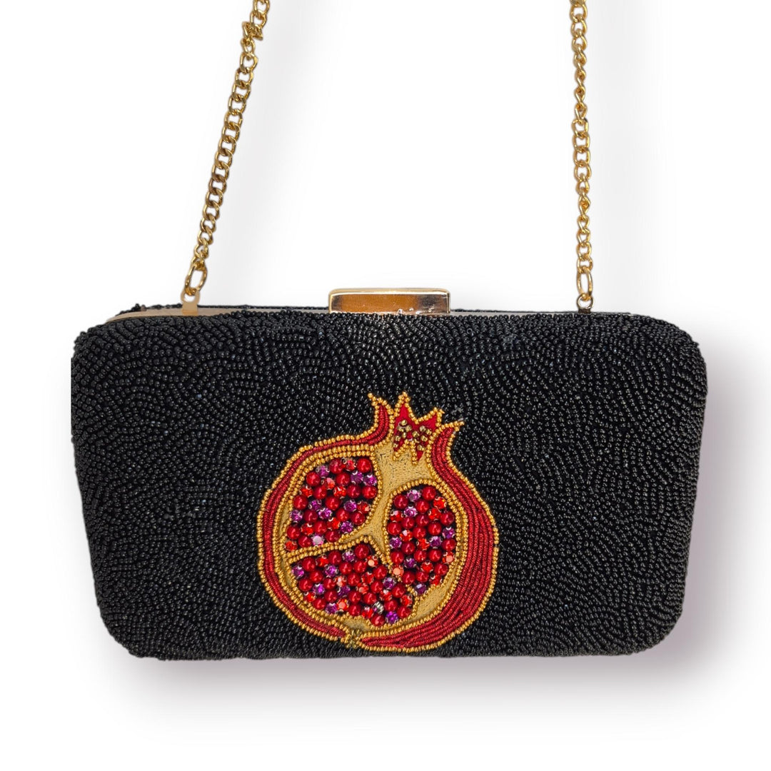 Beaded Pomegranate Box Frame Clutch