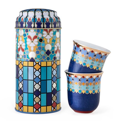 Tin box with 2 porcelain coffee cups - Sursock Vitrail