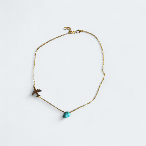 Loujain Accessories - Gold-plated necklace with turquoise stone and plane