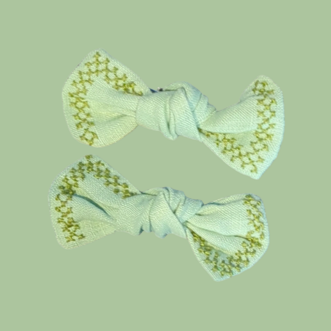 Cross-Stitch Linen Bows (set of 2)