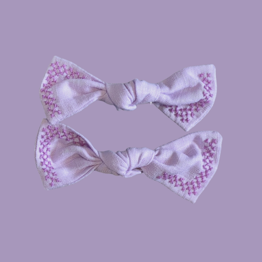 Cross-Stitch Linen Bows (set of 2)
