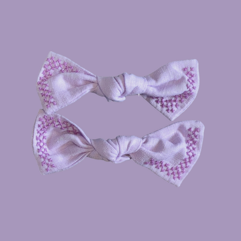 Cross-Stitch Linen Bows (set of 2)