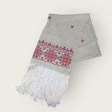 Long Cream Shawl with Tatreez and fringe