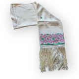 Long Cream Shawl with Tatreez and fringe