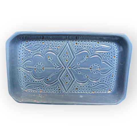 Ceramic Moroccan Engraved Tray: Blue
