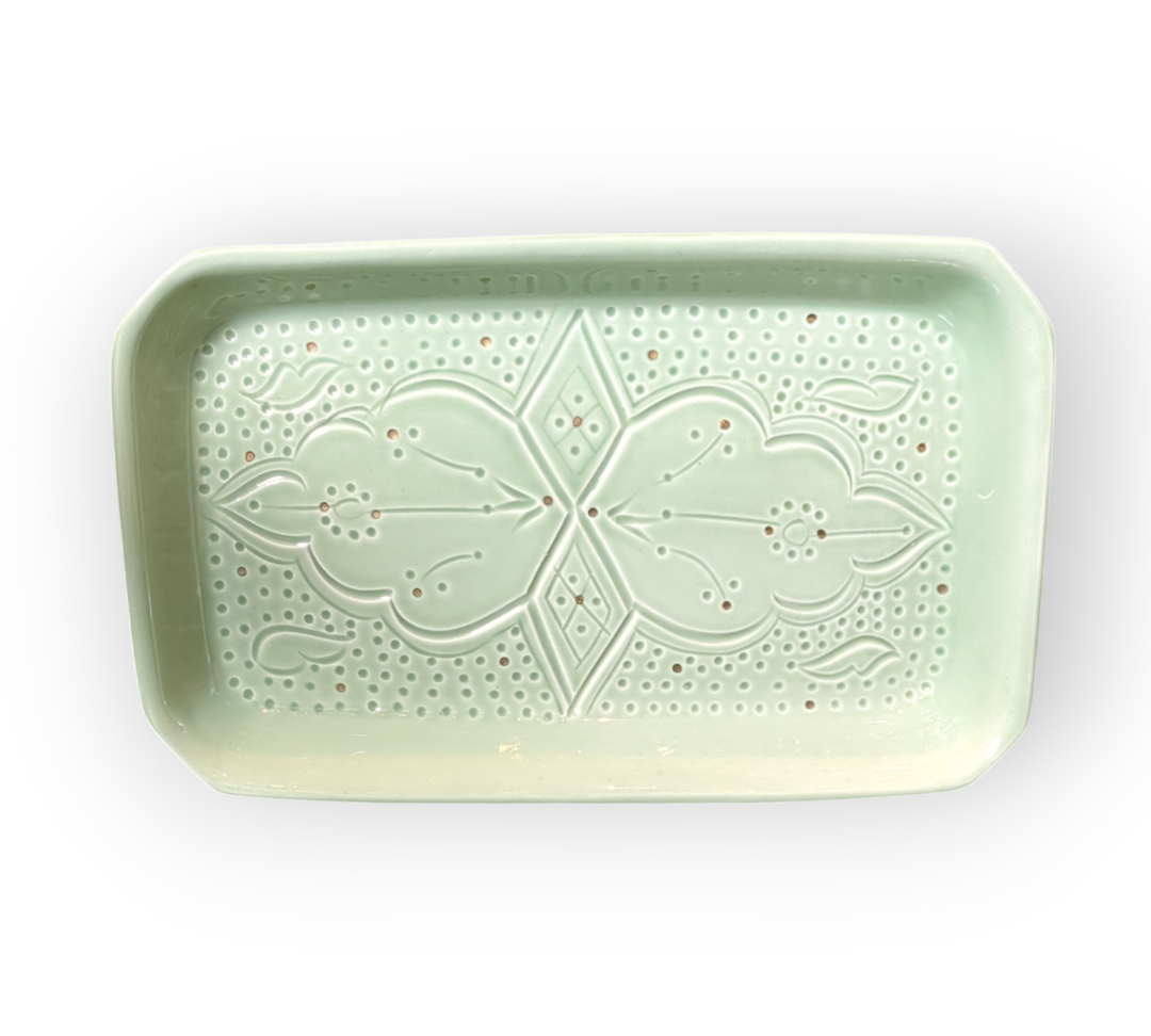 Ceramic Moroccan Engraved Tray: Green