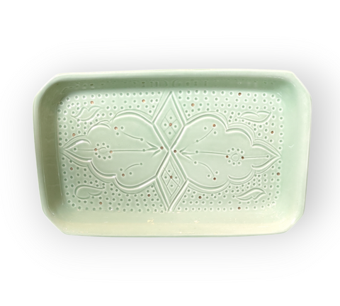 Ceramic Moroccan Engraved Tray: Green