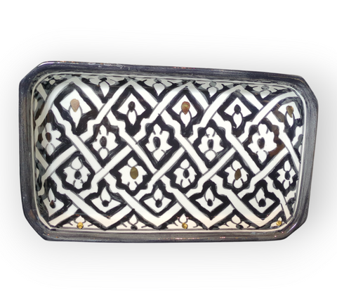 Ceramic Moroccan Serving Tray - Black and White