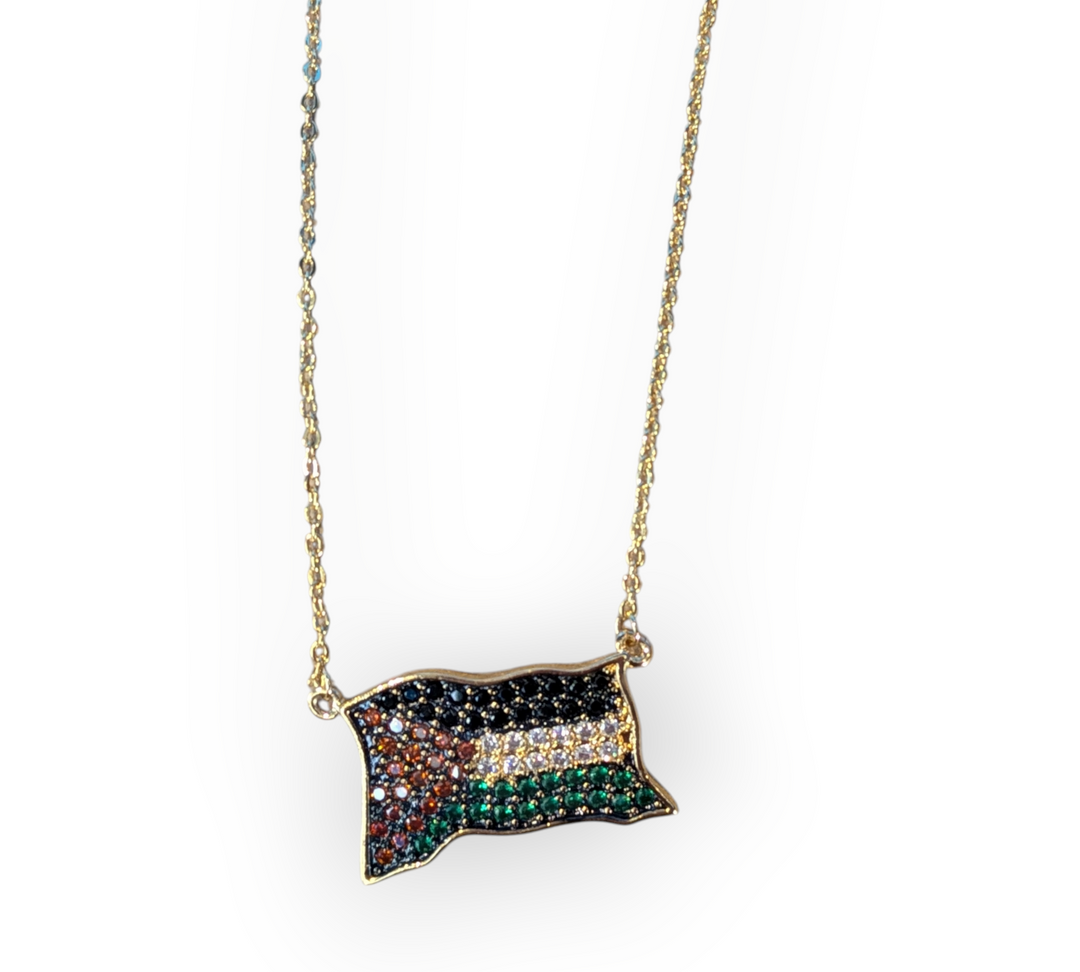 Palestinian Flag Necklace with CZ