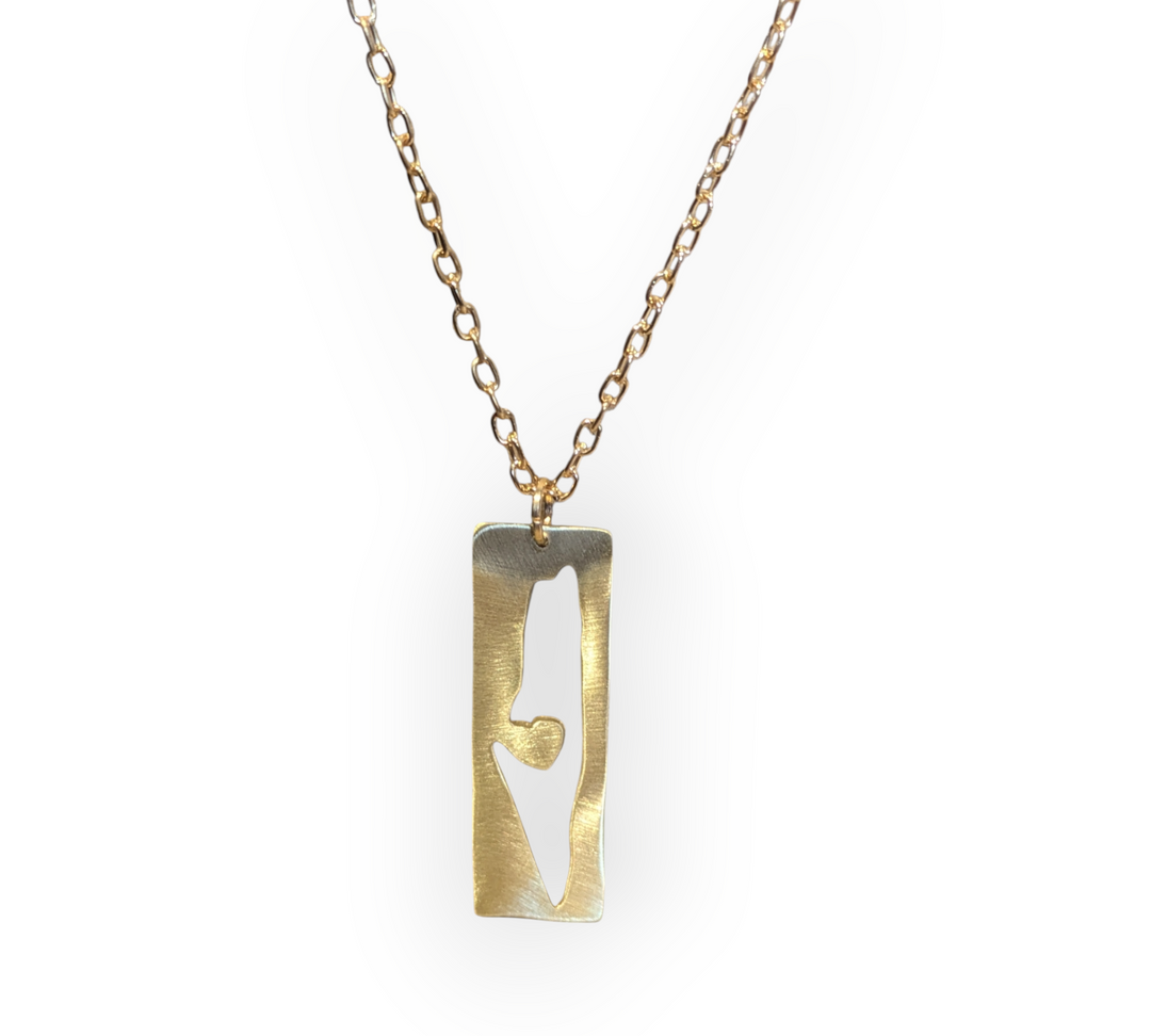 Brass I love Palestine Map Necklace