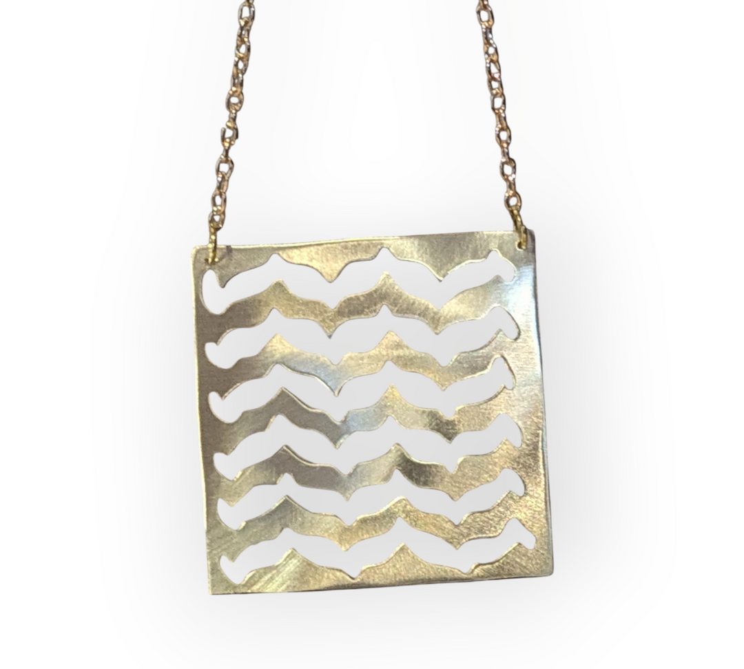 Brass Necklace in Tile Design with Keffiyeh Waves from Palestine
