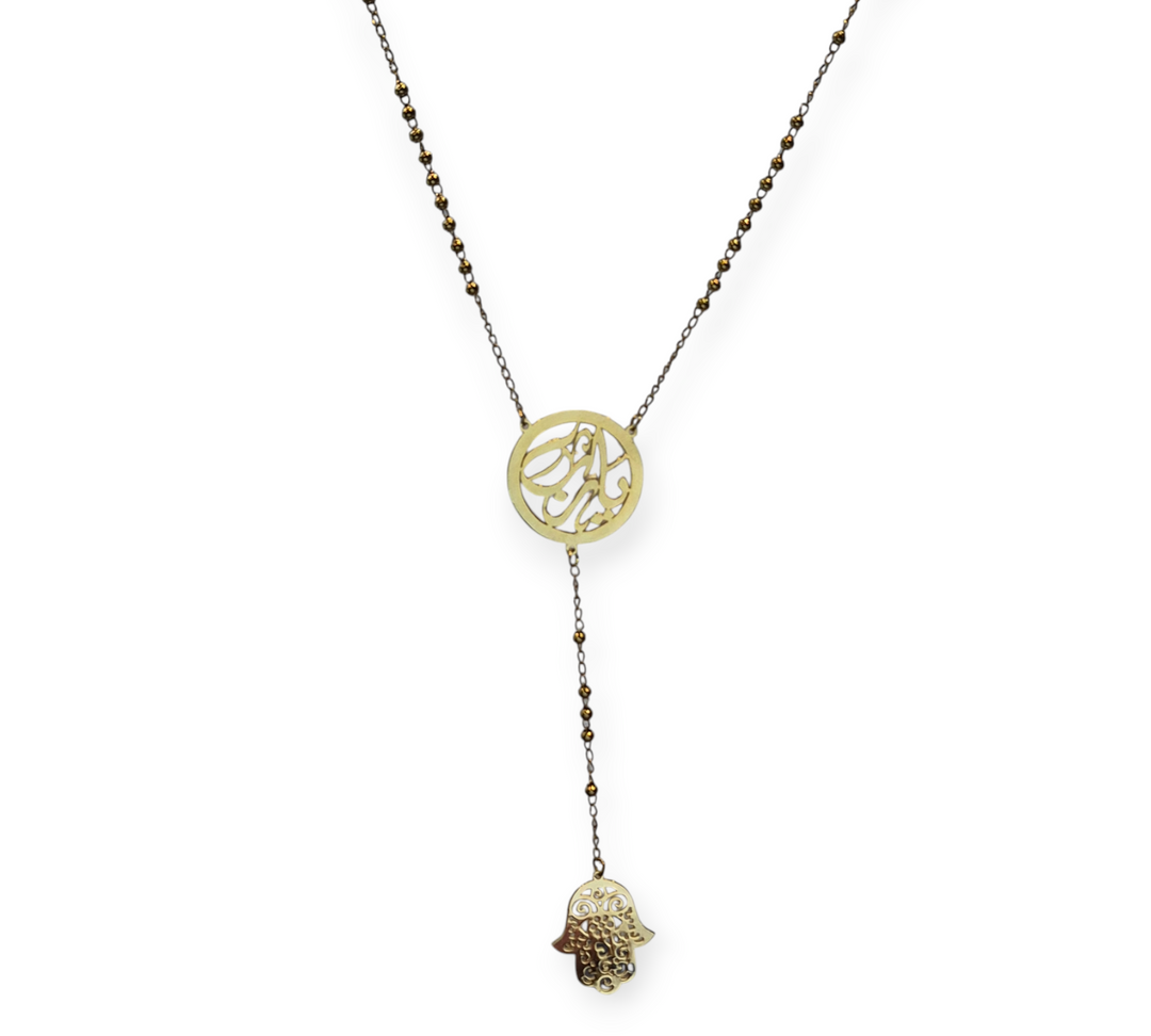 Round mother of pearl necklace with hamsa